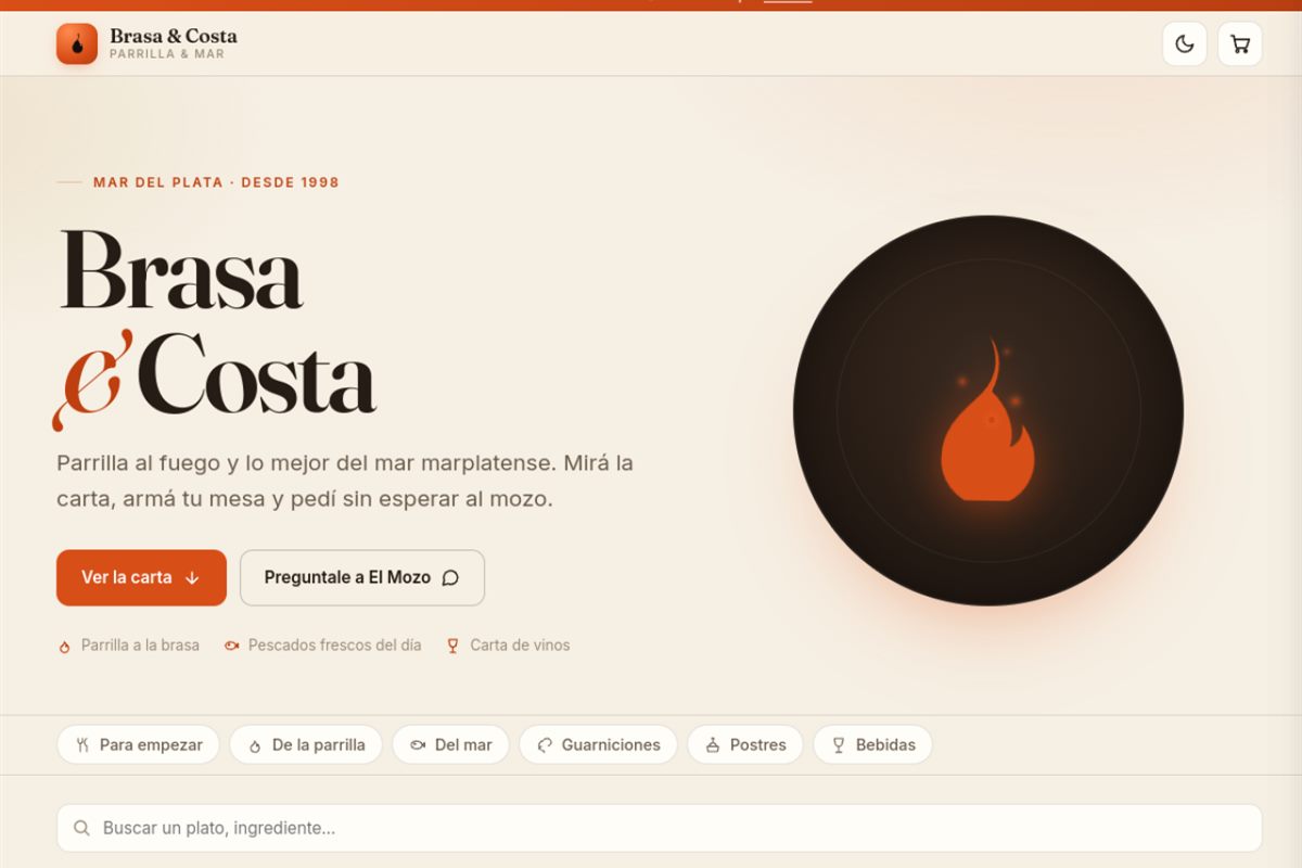 Captura del menú QR Brasa & Costa